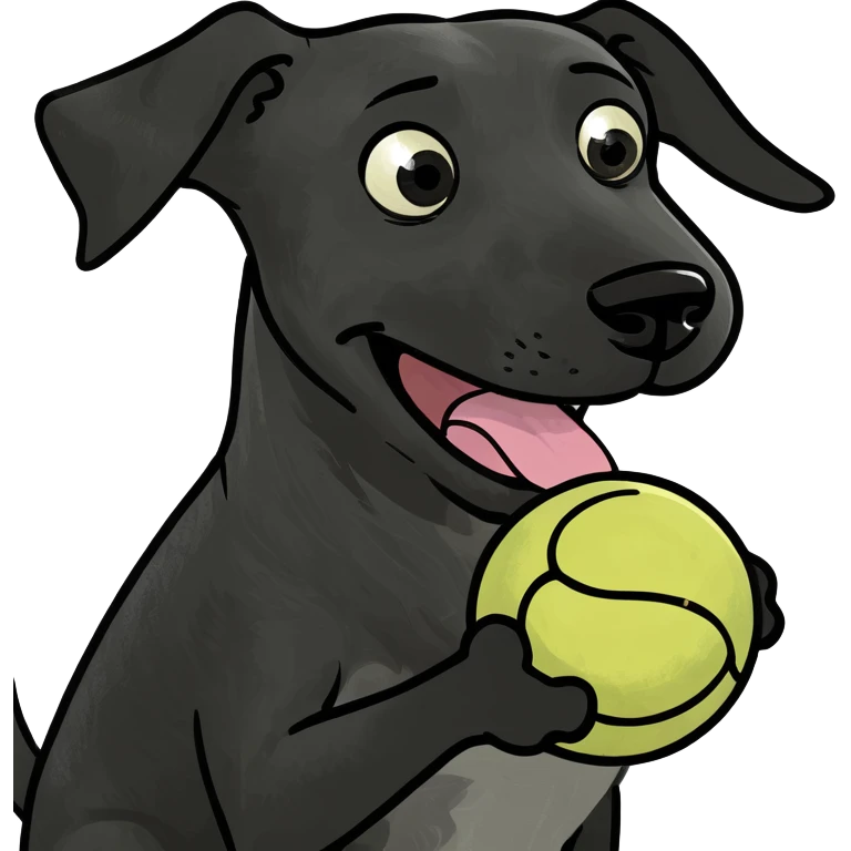 Tiny poodle black dog with tongue out playing with ball and bowing emoji