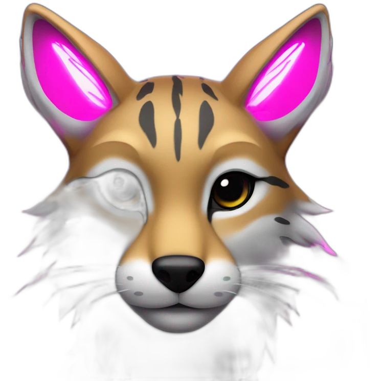Coyote ocelot with grey and black fur and phoenix wings and pink ears, neon lights emoji