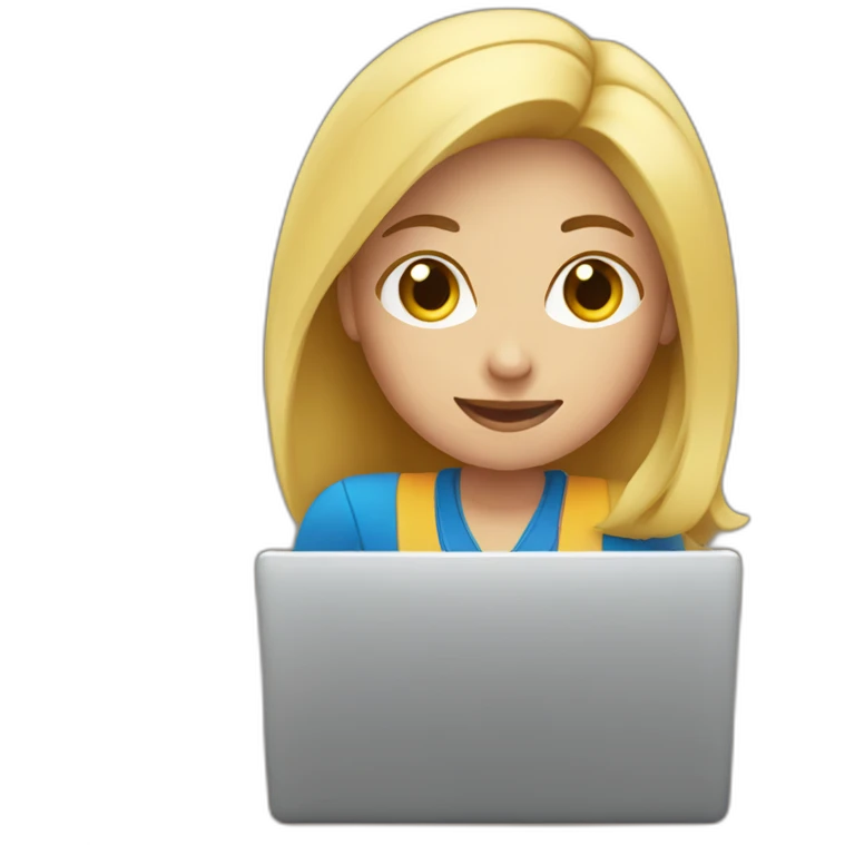 Mujer rubia escribiendo en laptop emoji