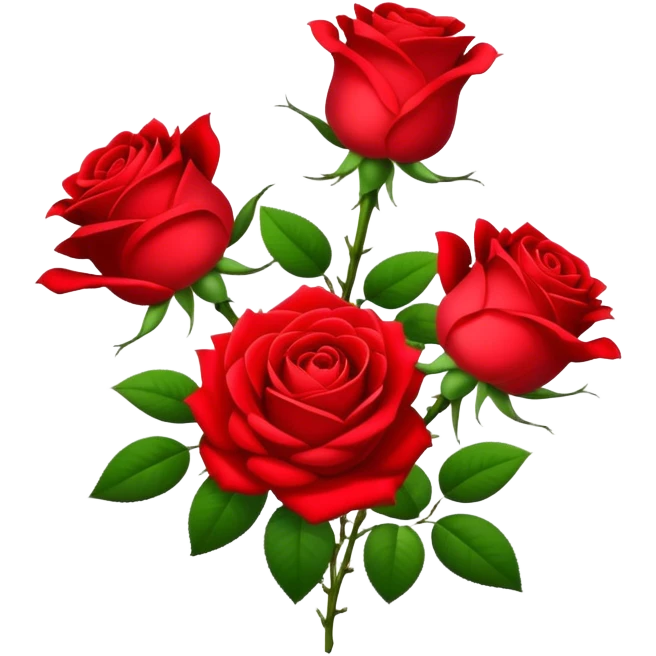 bouquet Bright Red Tea Rose, luxuriant, leaf, bud emoji