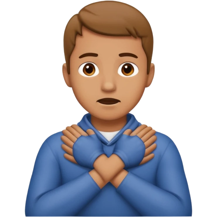 Man with hands gripped around neck crossed like he is choking emoji