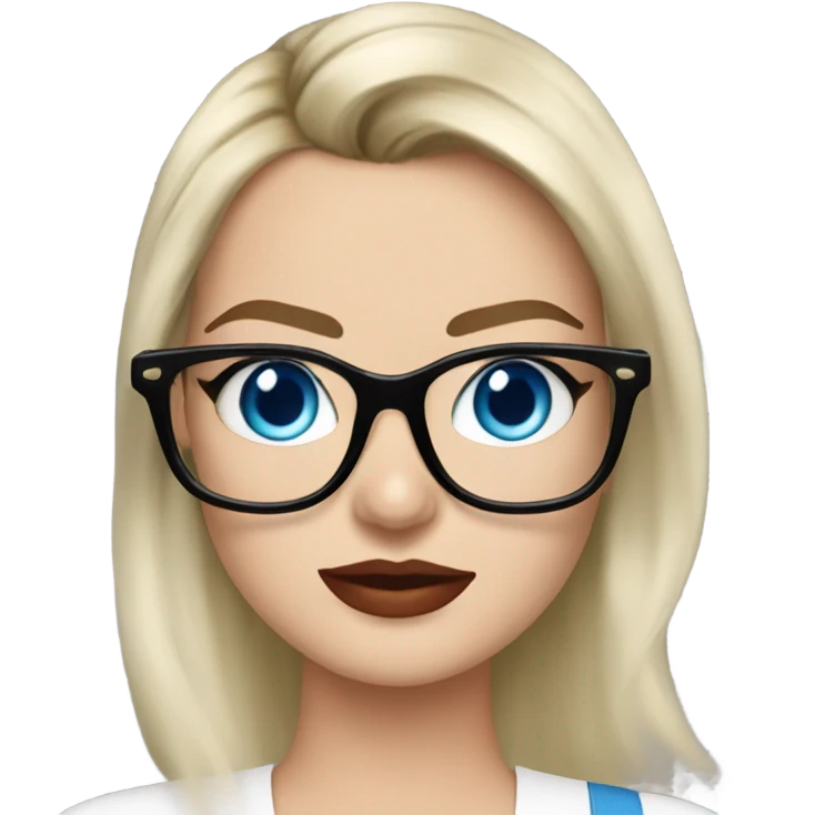 margot robbie with blue eyes, wearing black glasses  emoji