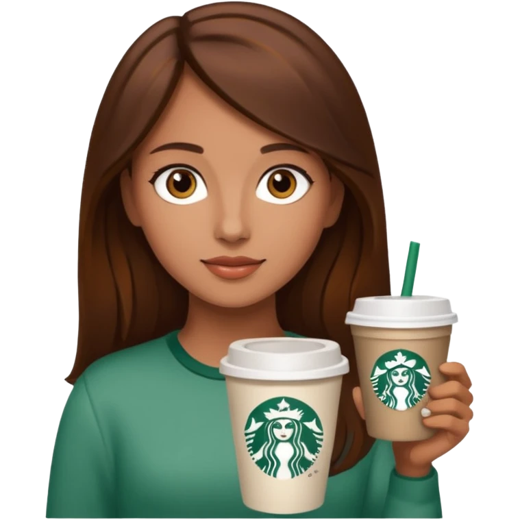 Girl, brown hair and brown eyes, Starbucks emoji