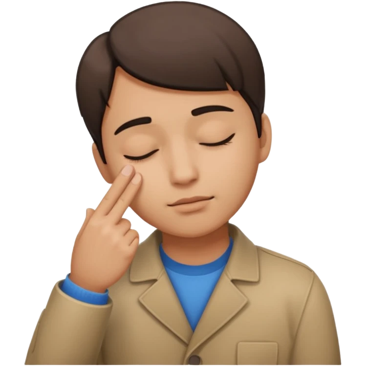 Una persona tocándose la cabeza con un dedo y los ojos serrados  emoji