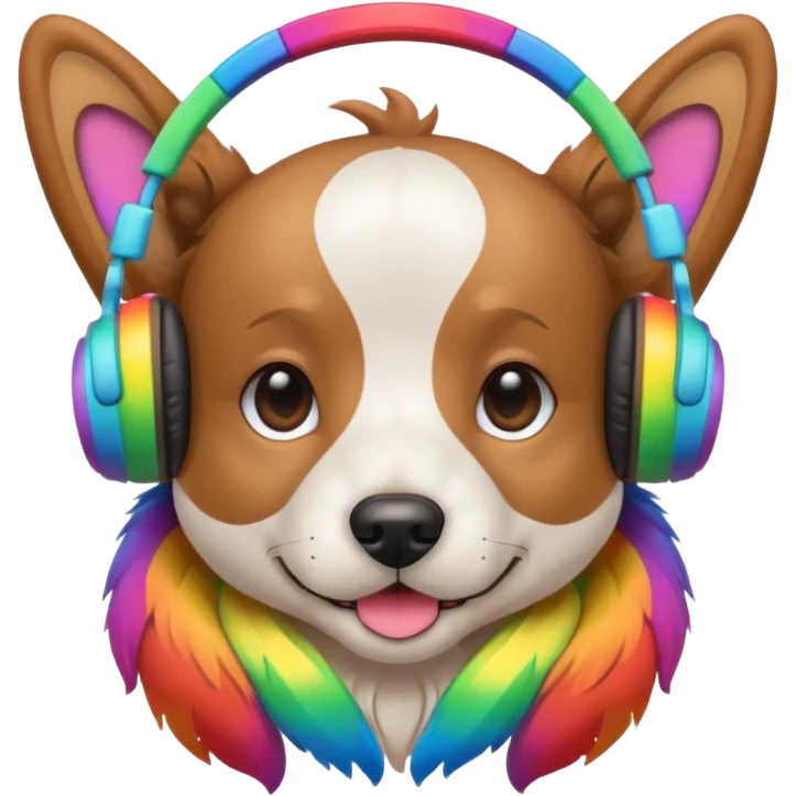 A dog with rainbow head phones emoji