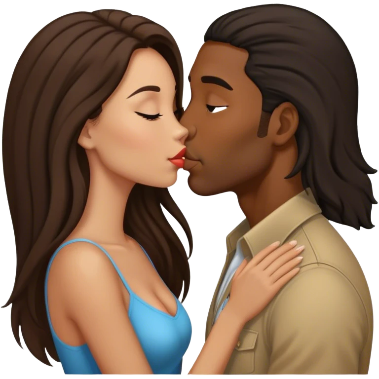 Black man kissing brunette long hair woman emoji