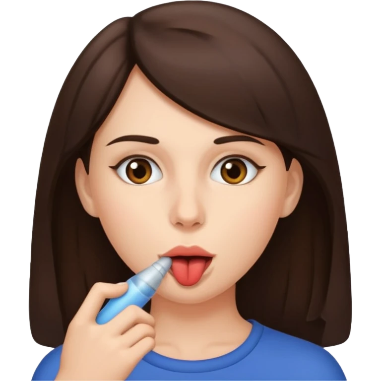 A brunette woman sucking a penis emoji