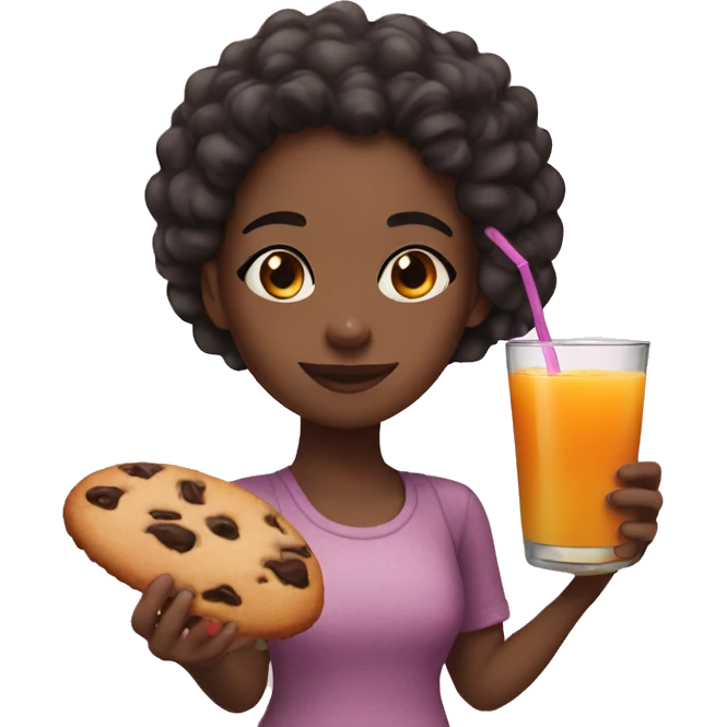 Black girl with cookie and juice emoji