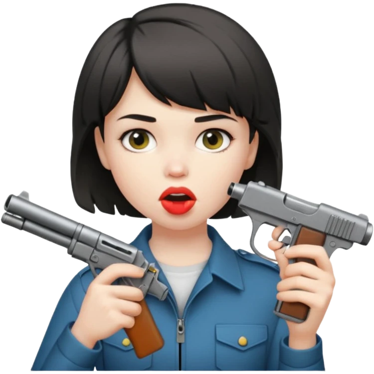 short hair girl with mullet putting gun in her mouth emoji