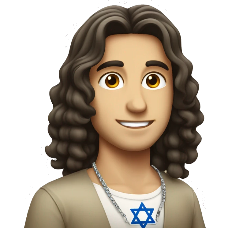 Jewish brunette man with Israel flag and necklace of star of David  emoji