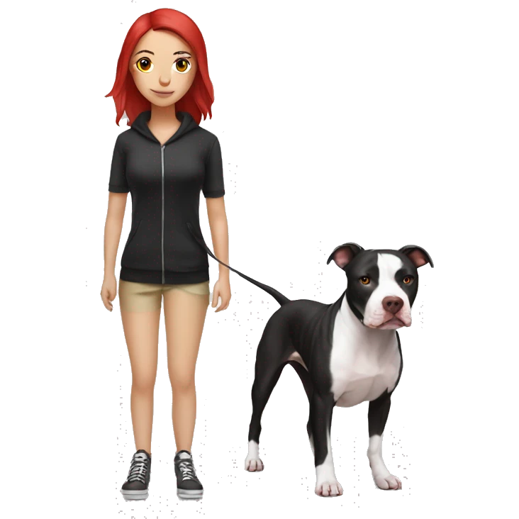 Black and white pitbull with red head girl owner emoji