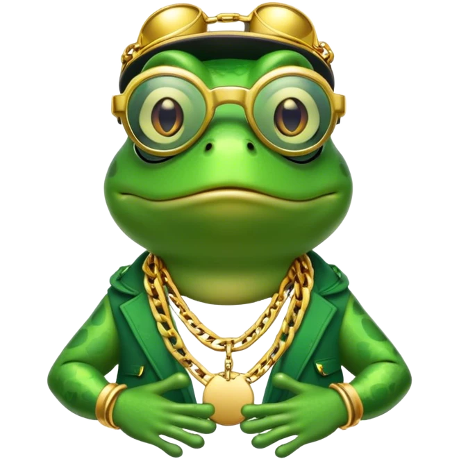Rapper frog with chains and glasses emoji