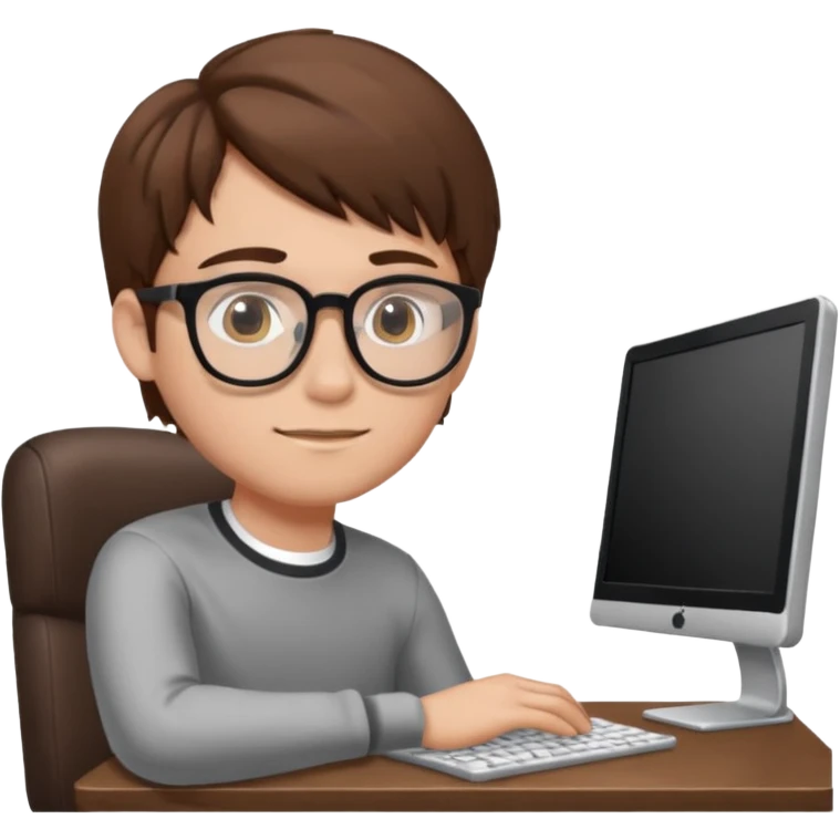 young man sitting behind computer emoji