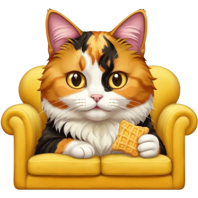 یک گربه که روی مبل  دراز کشیده و دارد پفک میخورد emoji