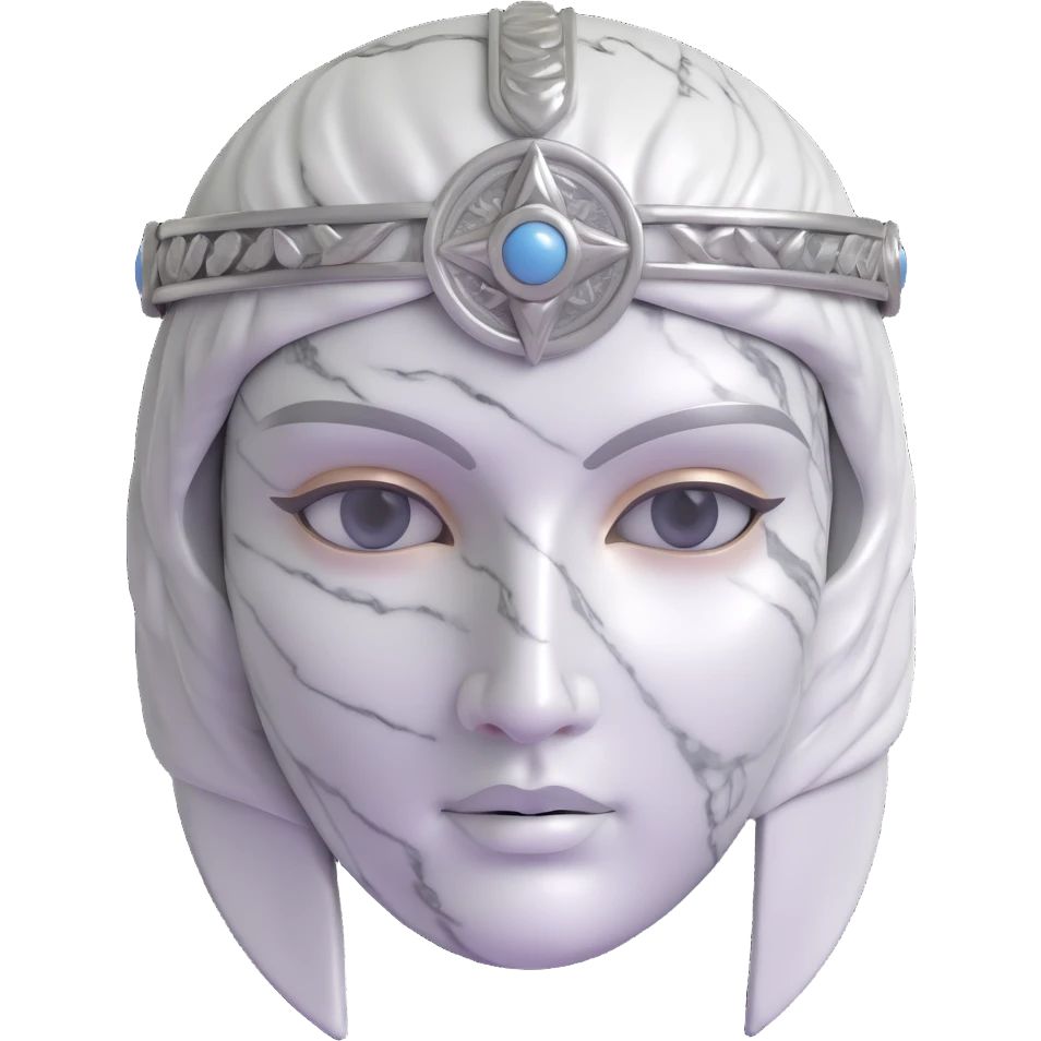 Make the colors silver and give the face a statue-like, marble texture, keeping the 3D close-up Athena style, with no background. emoji
