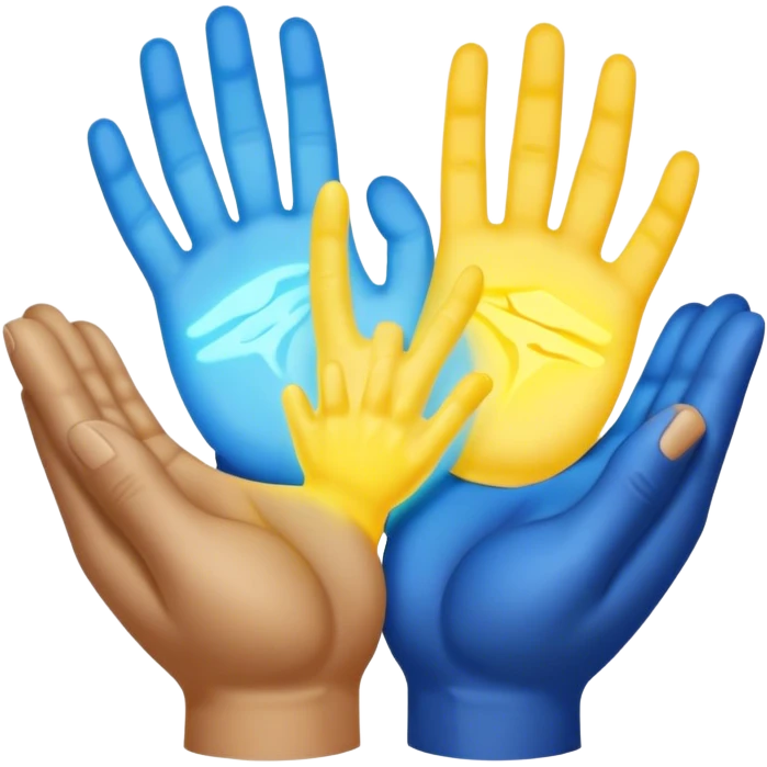 a normal hand being held by 2 hands, a glowing blue hand and a glowing yellow hand souls... hope and comfort from the past and futur emoji