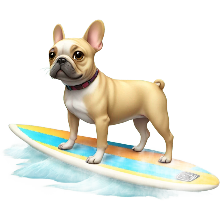 A French bulldog on a surfboard  emoji