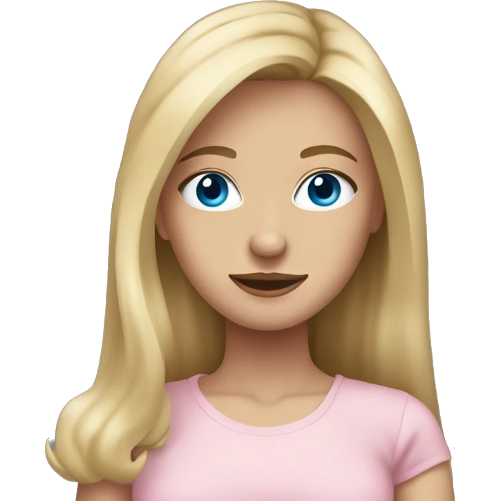 dirty blonde girl with long hair and blue eyes wearing a light pink top emoji