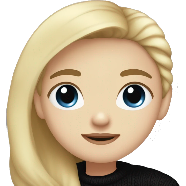 dark Blonde girl with blue eyes in black sweater and an east asian with light skin man with black hair and black eyes hugging emoji