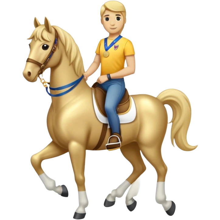anthropomorphised horse in jeans and a t-shirt, wearing a gold medal emoji