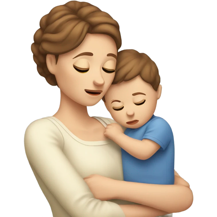  tired caucasian mother with brown hair holding baby emoji