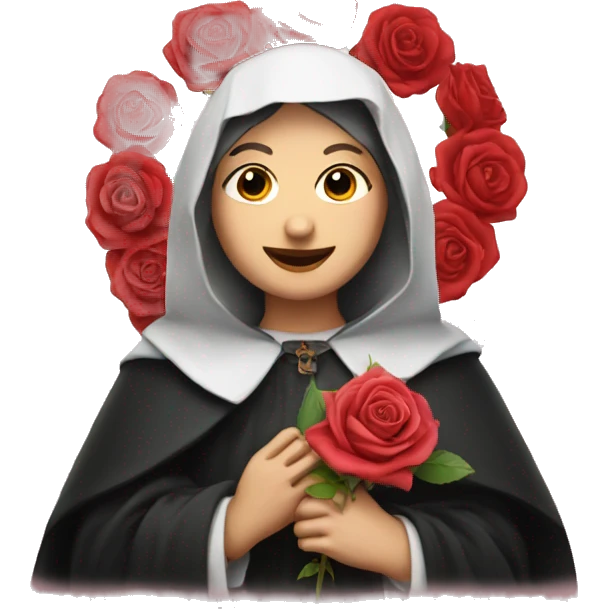 An emoji of Saint Rita with a rose  emoji