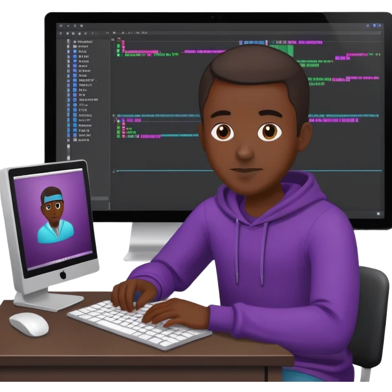 black man using computer editing in software premiere pro emoji
