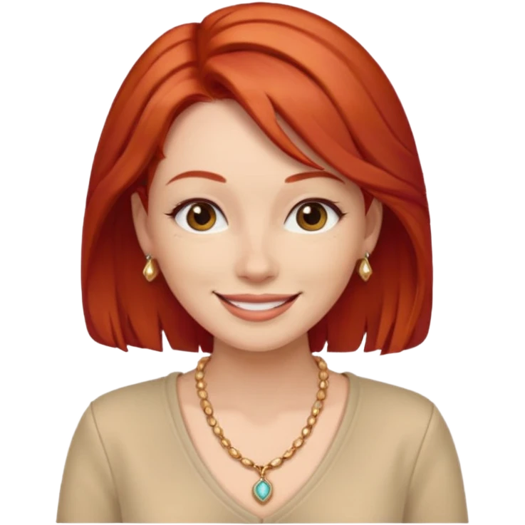lady-in-beige-clothes-,-red-hair,-wearing-necklace emoji