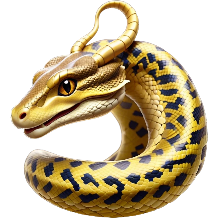 Cinematic Noble Python Portrait Emoji, Poised and regal, with a powerful, sinuous body adorned in intricate scale patterns and piercing, focused eyes, Simplified yet sharp and sophisticated features, highly detailed, glowing with a soft, earthy glow, high shine, intelligent and formidable, stylized with an air of primal elegance, focused and commanding, soft glowing outline, capturing the essence of a watchful and confident serpent that appears ready to coil out of the screen with effortless authority! emoji