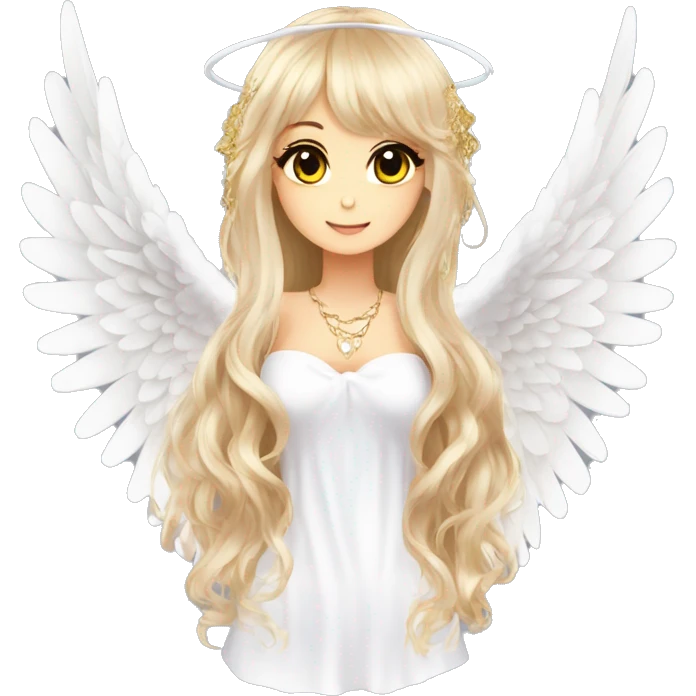 hime gyaru girl, angel wings, halo, white top, long beautiful hair  emoji
