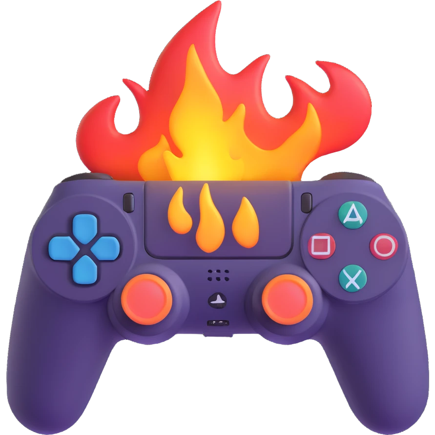 3D emoji style PlayStation controller with flames, expressive and fun emoji