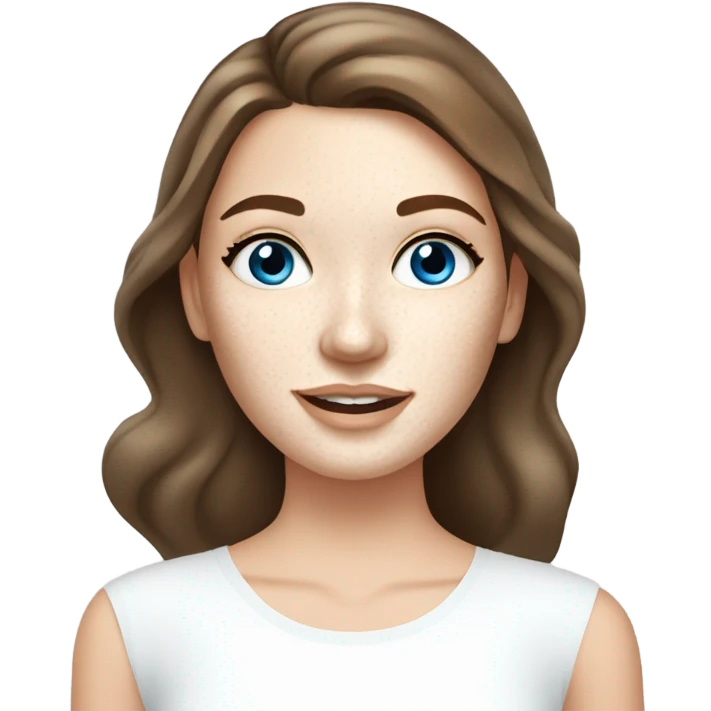 White girl with freckles brunette blue eyes doing skinacare cream on her face emoji