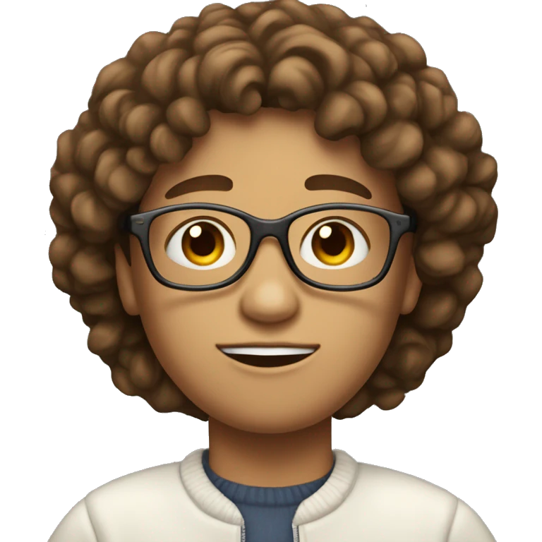 physisist with short curly brown hair white skin glasses and a sweter emoji