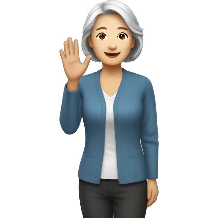 Mature asian women is waving emoji