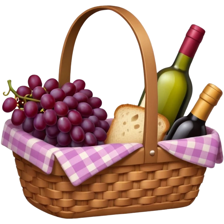 Food Basket, Pink basket, plaid lining, with both food, drink and fruits emoji