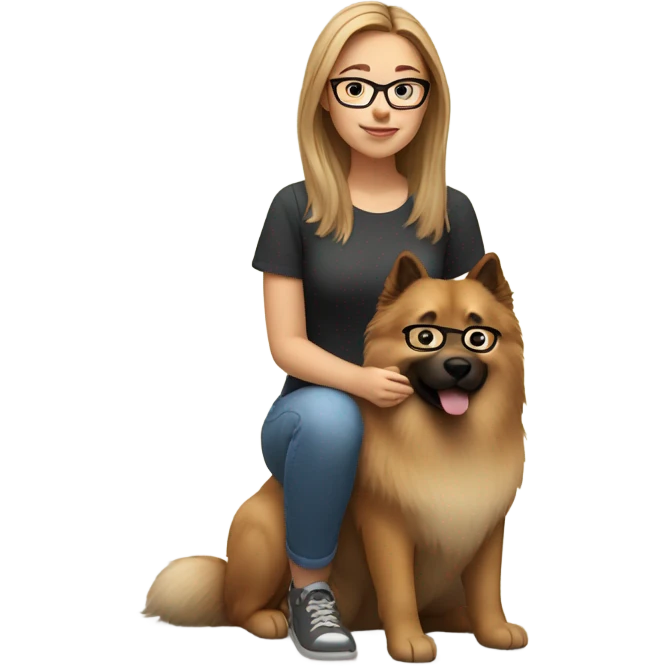 Brown light hair Girl with glasses and eurasier dog  emoji