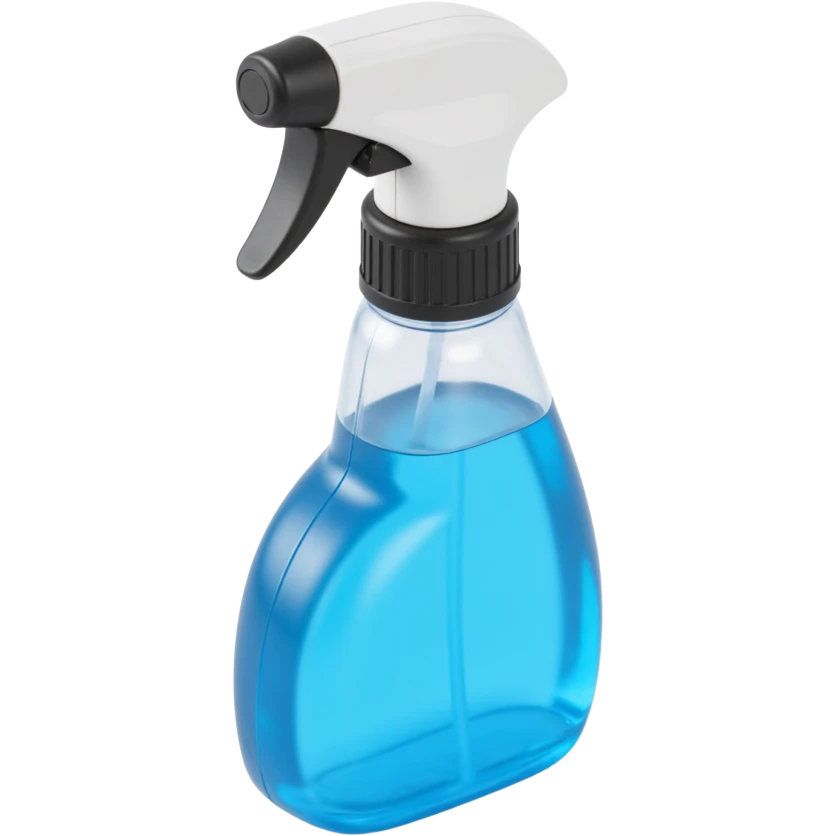 skeuomorphic 3D window cleaning spray bottle, realistic highlights, ergonomic shape, blue cleaning fluid emoji