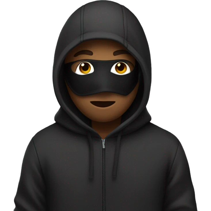 man wearing a black ski mask while wearing a hoodie with the hood on while putting his hands in his pocket emoji