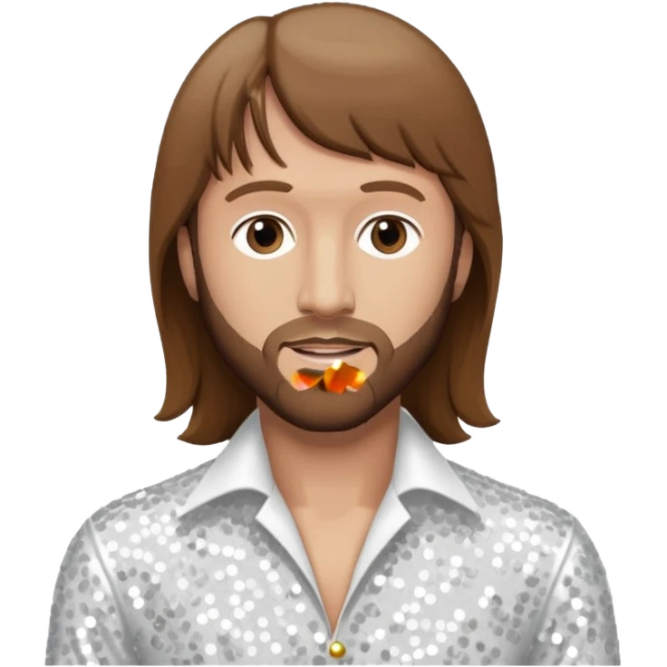Maurice Gibb from Bee Gees with long brown hair, white sequin outfit  emoji