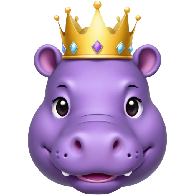 A purple hippo head with a crown and nice smile emoji