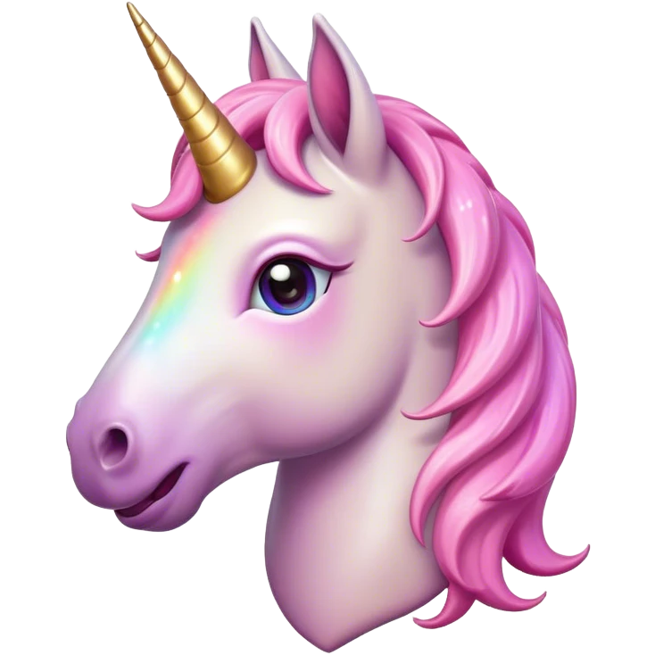 Cinematic Comical Unicorn Pony Portrait Emoji, Head tilted dramatically with an exaggeratedly amused expression, featuring a compact, magically adorned form with a sparkling tiny horn, wide, comically expressive eyes full of playful disbelief, and a subtly animated mane, Simplified yet hilariously expressive features, highly detailed, glowing with a slightly sassy pastel glow, high shine, dramatic yet playful, stylized with an air of cheeky magical mischief, soft glowing outline, capturing the essence of a meme-worthy unicorn pony that looks ready to trot its way into viral fame! emoji