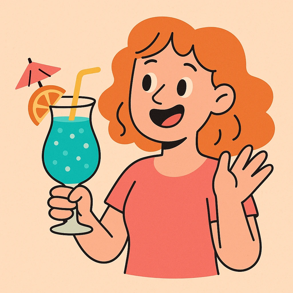 blue curaçao tropical cocktail in a hurricane glass, flat vector illustration emoji