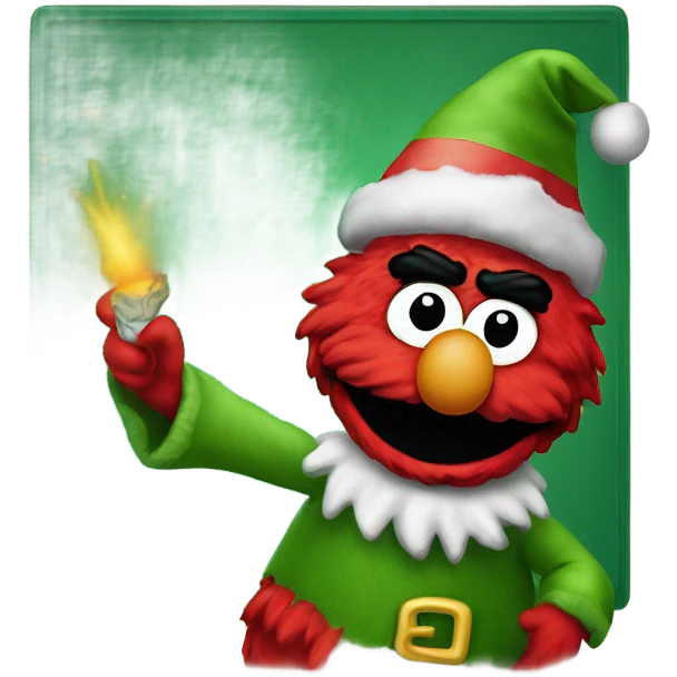 Elmo as a Christmas elf who has explosive emoji