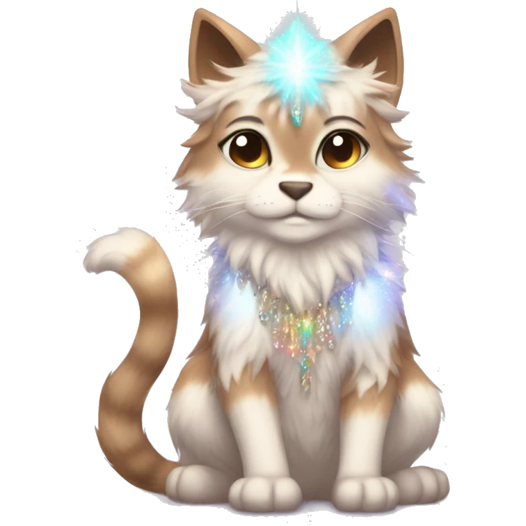 Furry, sparkle, iridescent, colorful, pastel, edgy, cool, fantasy beautiful, brown, beige, white, divine, godly, angelic, animal, anthro, full body, fursona, feline emoji