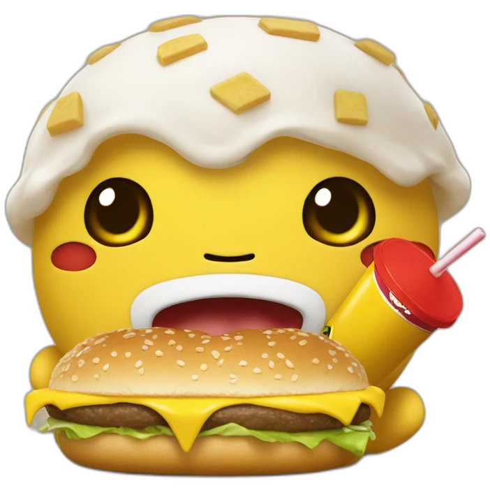 picatchu eats a Mc Donald's emoji