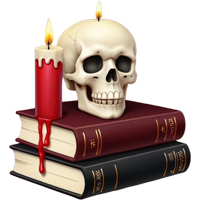 skull candle on black occult books dark red emoji