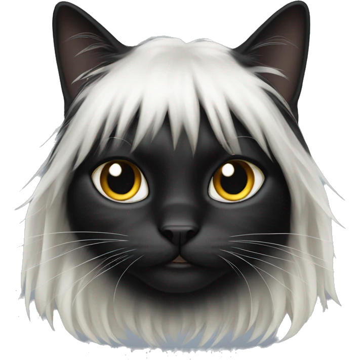 black cat long-haired with half white head emoji