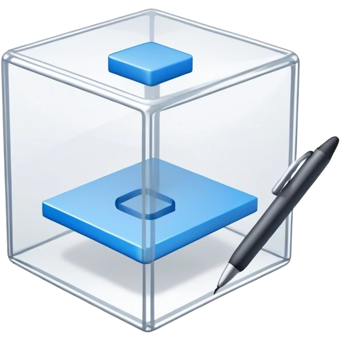 Create an emoji for 3D visualization and modeling. Show a 3D wireframe model or shape (e.g., a cube or sphere) with a design tool like a stylus or 3D rendering software interface. Use modern, professional colors. Do not include any emojis or smiley faces. Make the background transparent. emoji