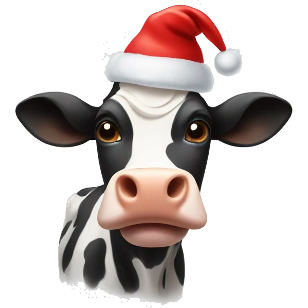 A cow with a Christmas hat emoji