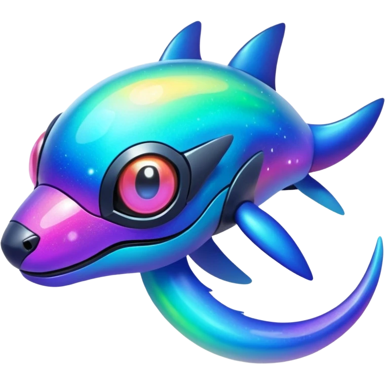  Shiny sparkly transparent bioluminescent luminescent vibrant bright pastel dark exotic iridescent colorful nebula rainbow gradients cyber-Protogen-Fakémon-Pokémon-Vernid-creature emoji